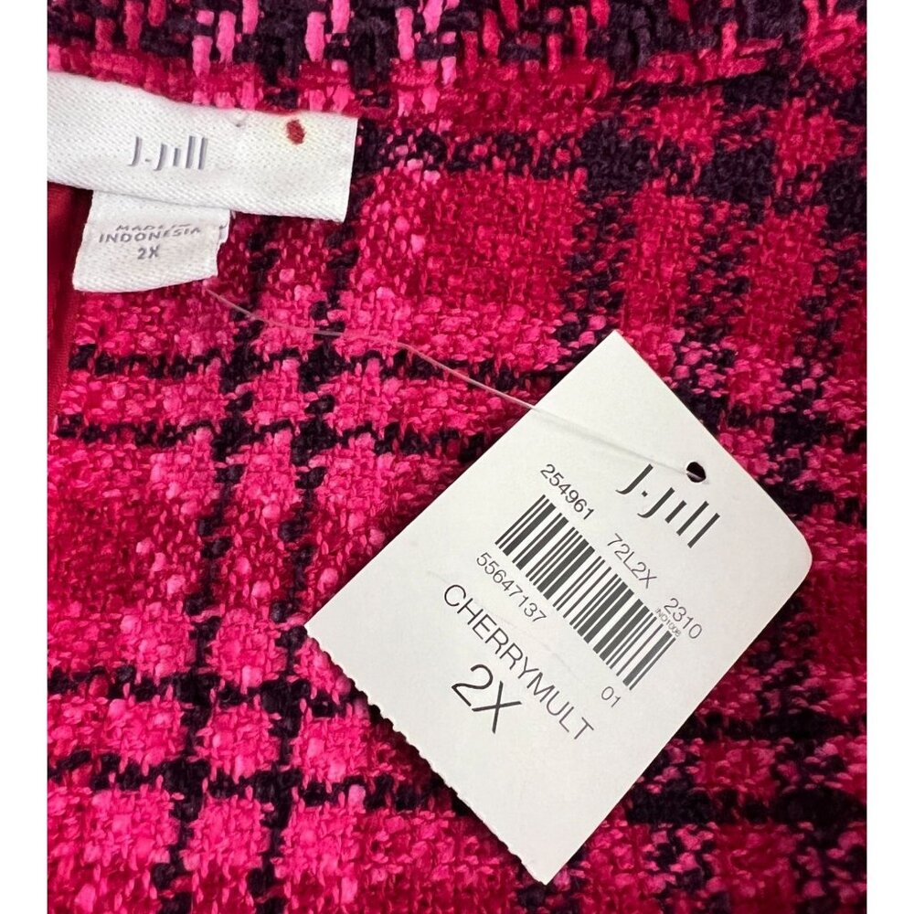 J. Jill Chenille Plaid Blazer Jacket 2X  Cherry Multi Pink NWT Open Front - Picture 3 of 9